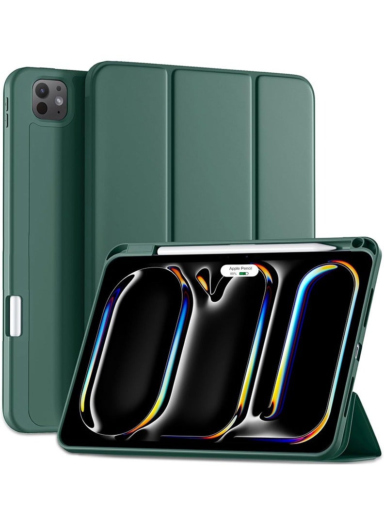 Theodor iPad Pro 11 Inch M4 2024 Case (5th Gen) with Pencil Holder, Smart iPad Case With Pencil Holder Slim Tablet Cover with Soft TPU Back, Auto Wake/Sleep Dark Green - Image 1